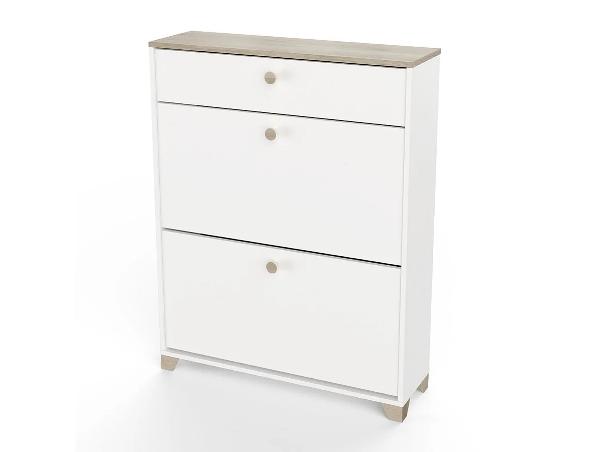 Meuble à chaussures 2 abattants et 1 tiroir décor chêne kronberg et blanc - L80,8 cm