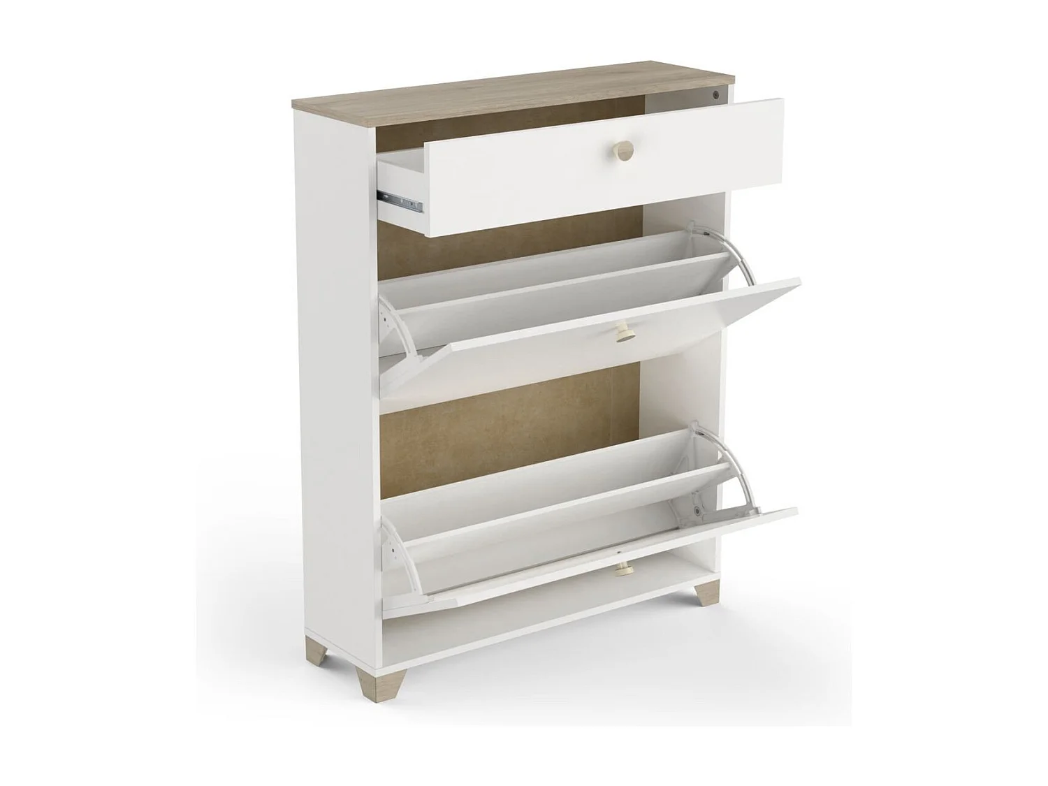 Meuble à chaussures 2 abattants et 1 tiroir décor chêne kronberg et blanc - L80,8 cm