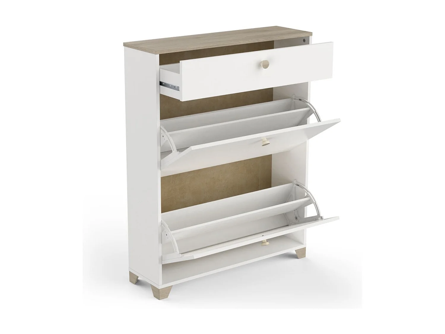 Meuble à chaussures 2 abattants et 1 tiroir décor chêne kronberg et blanc - L80,8 cm