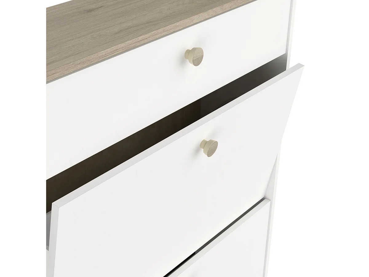 Schoenenkast met 2 neerklapbare deuren en 1 lade, eiken kronberg en wit decor - L80,8 cm