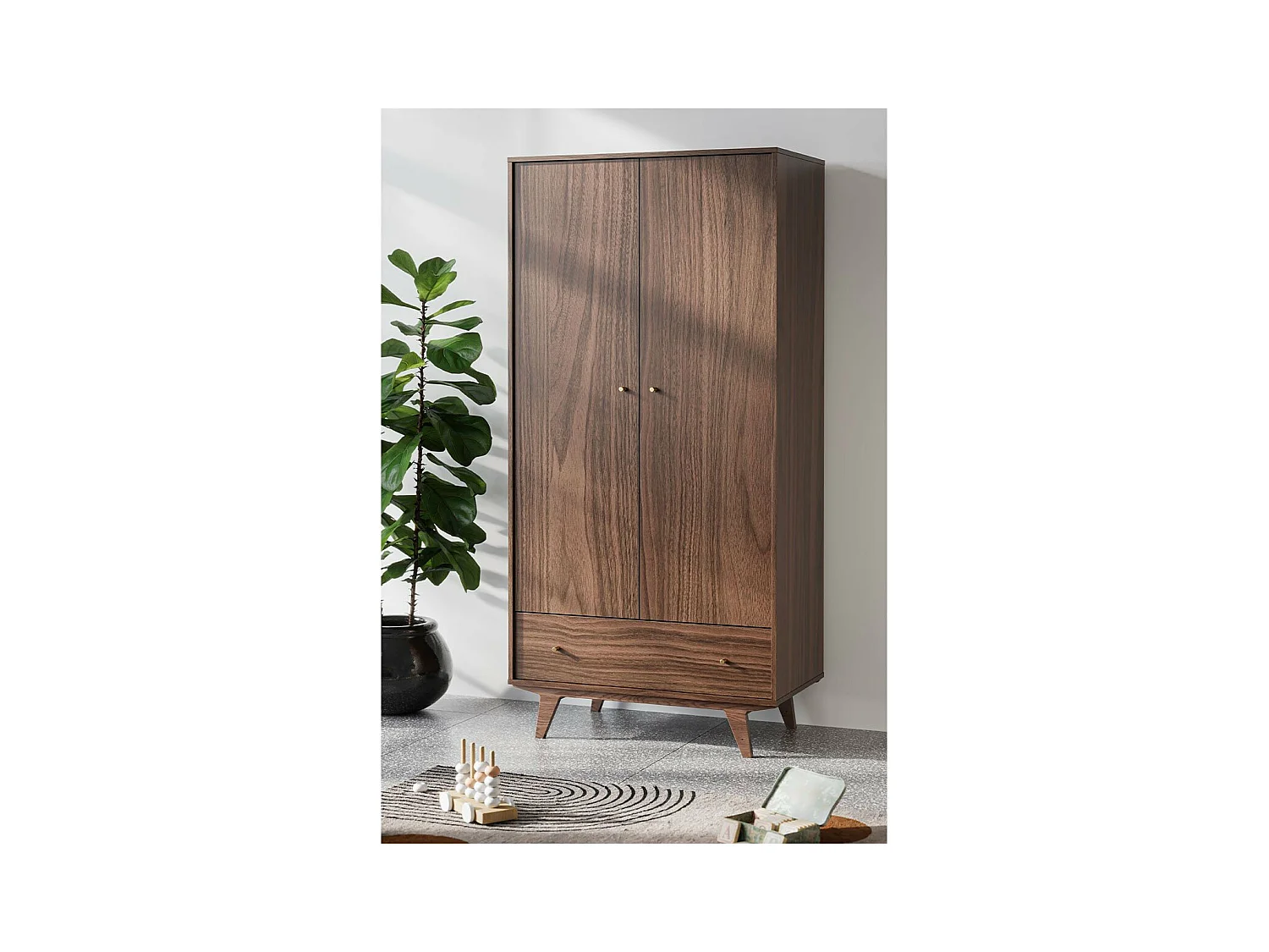 Kleiderschrank 2 Türen 1 Schublade Mid - H185 cm