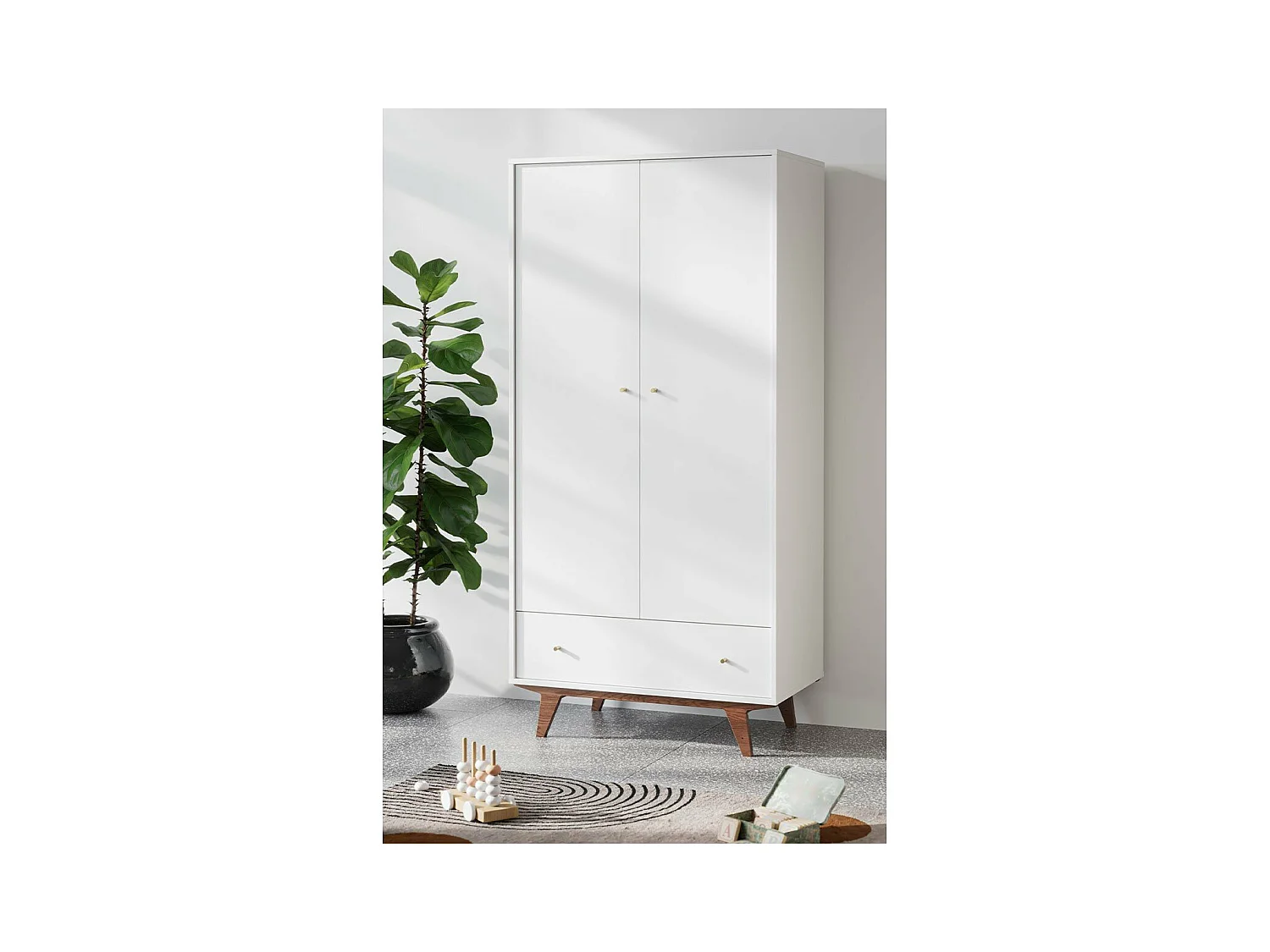 Kleiderschrank 2 Türen 1 Schublade Mid - H185 cm