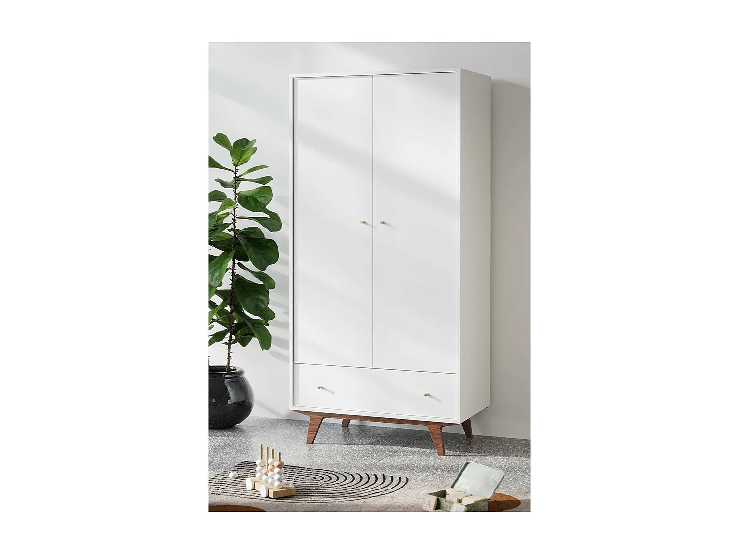 Kleiderschrank 2 Türen 1 Schublade Mid - H185 cm