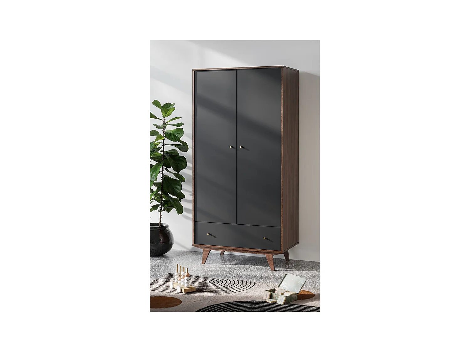 Kleiderschrank 2 Türen 1 Schublade Mid - H185 cm