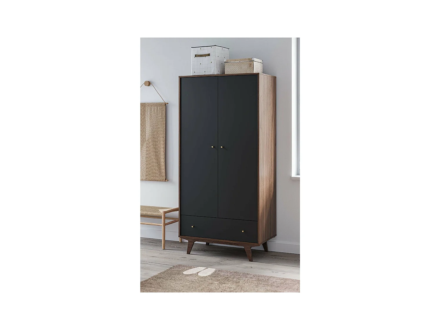 Kleiderschrank 2 Türen 1 Schublade Mid - H185 cm