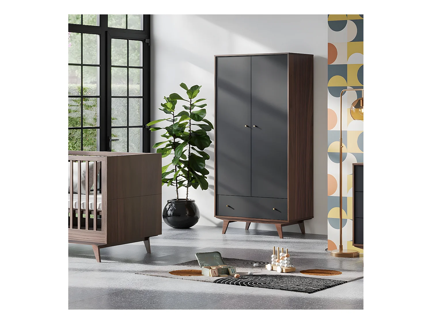 Kleiderschrank 2 Türen 1 Schublade Mid - H185 cm