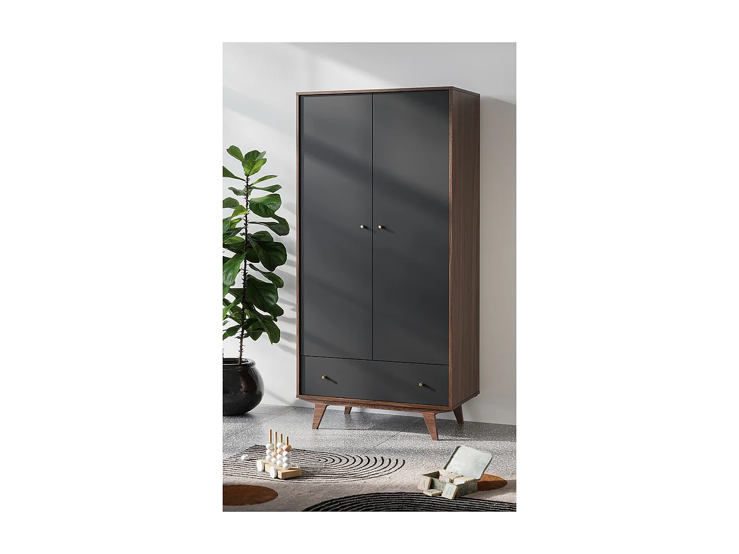 Kleiderschrank 2 Türen 1 Schublade Mid - H185 cm