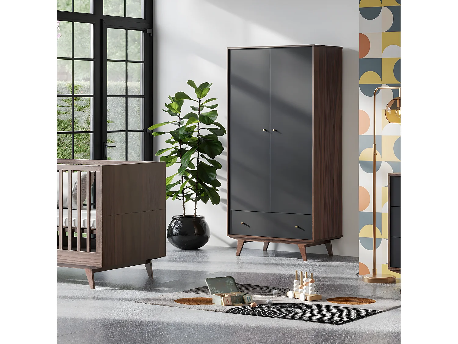 Kleiderschrank 2 Türen 1 Schublade Mid - H185 cm