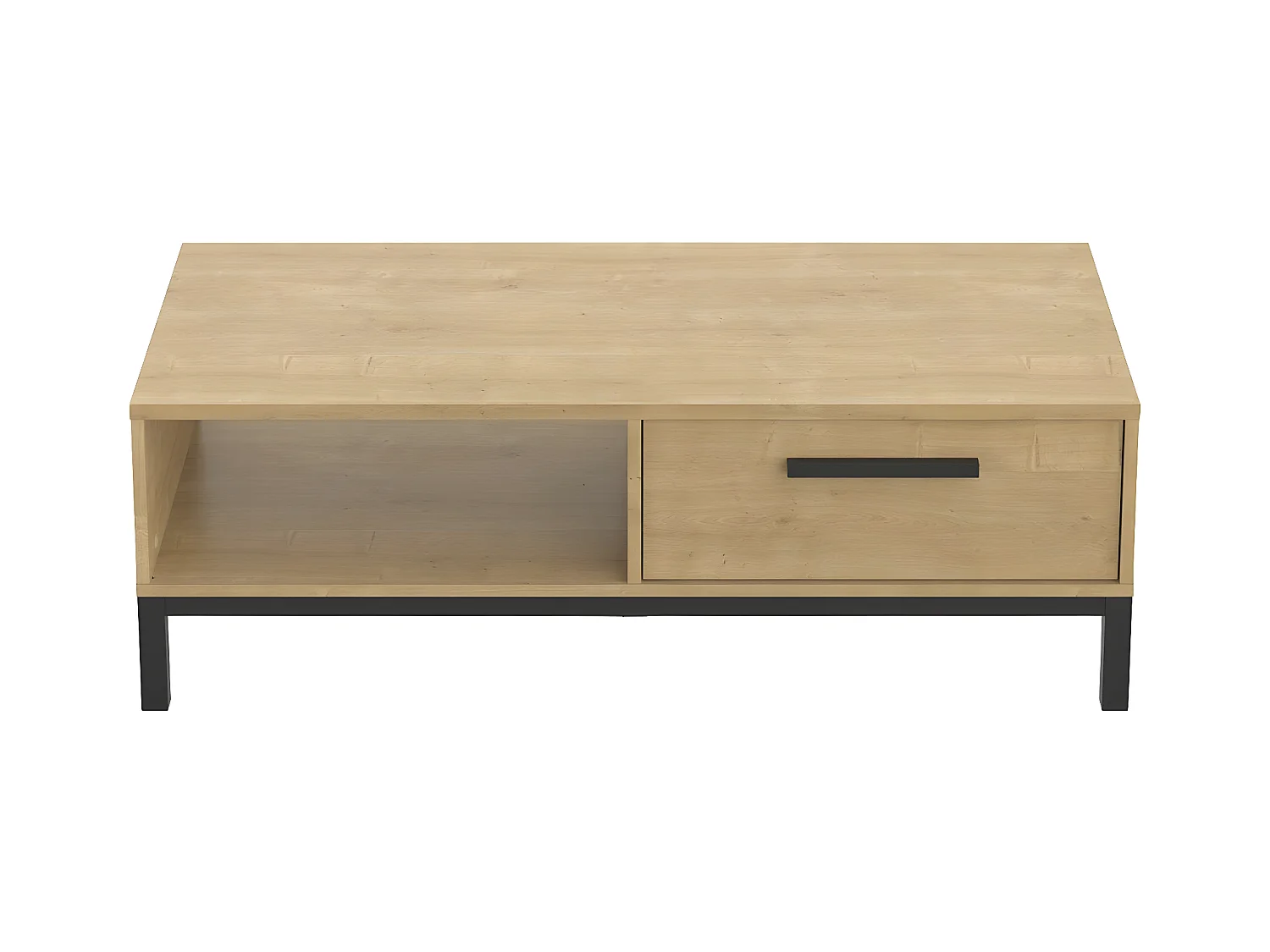 Table basse 1 tiroir et 1 niche décor chêne hamilton et noir - L110,4 cm