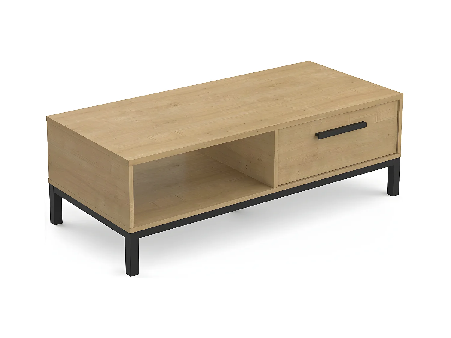 Tavolino basso 1 cassetto e 1 nicchia in rovere Hamilton e nero - L110,4 cm