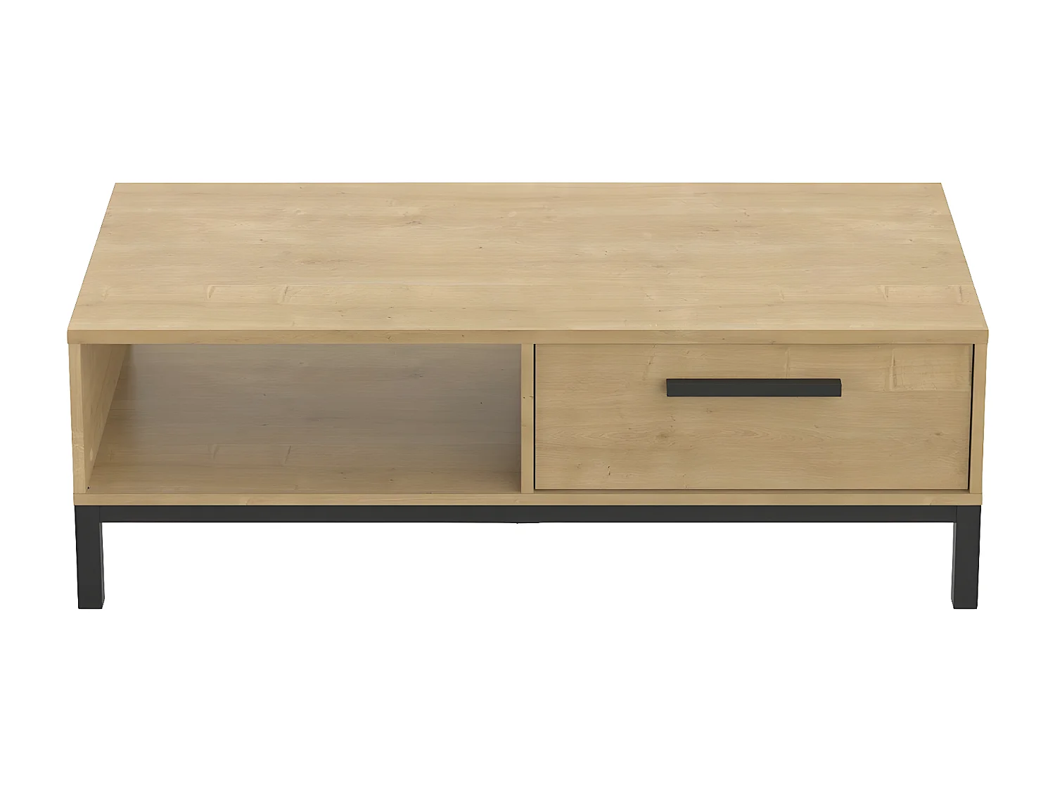 Table basse 1 tiroir et 1 niche décor chêne hamilton et noir - L110,4 cm