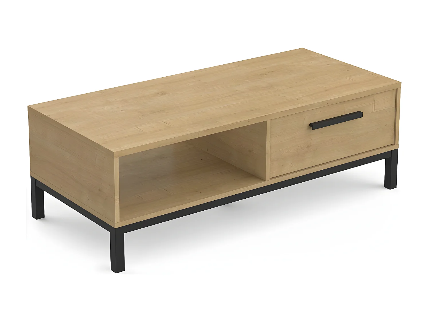 Table basse 1 tiroir et 1 niche décor chêne hamilton et noir - L110,4 cm