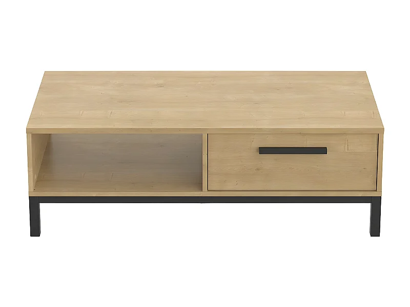 Tavolino basso 1 cassetto e 1 nicchia in rovere Hamilton e nero - L110,4 cm