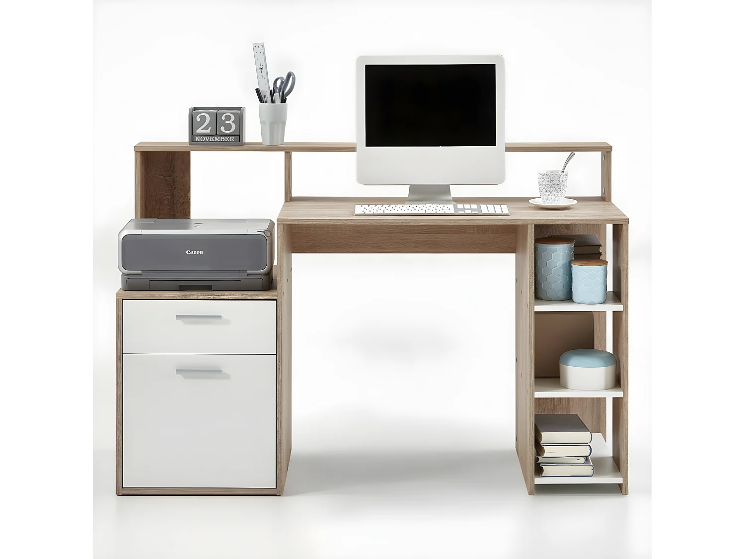 Bureau 1 porte 1 tiroir et 3 étagères Bolton - L138,5 cm