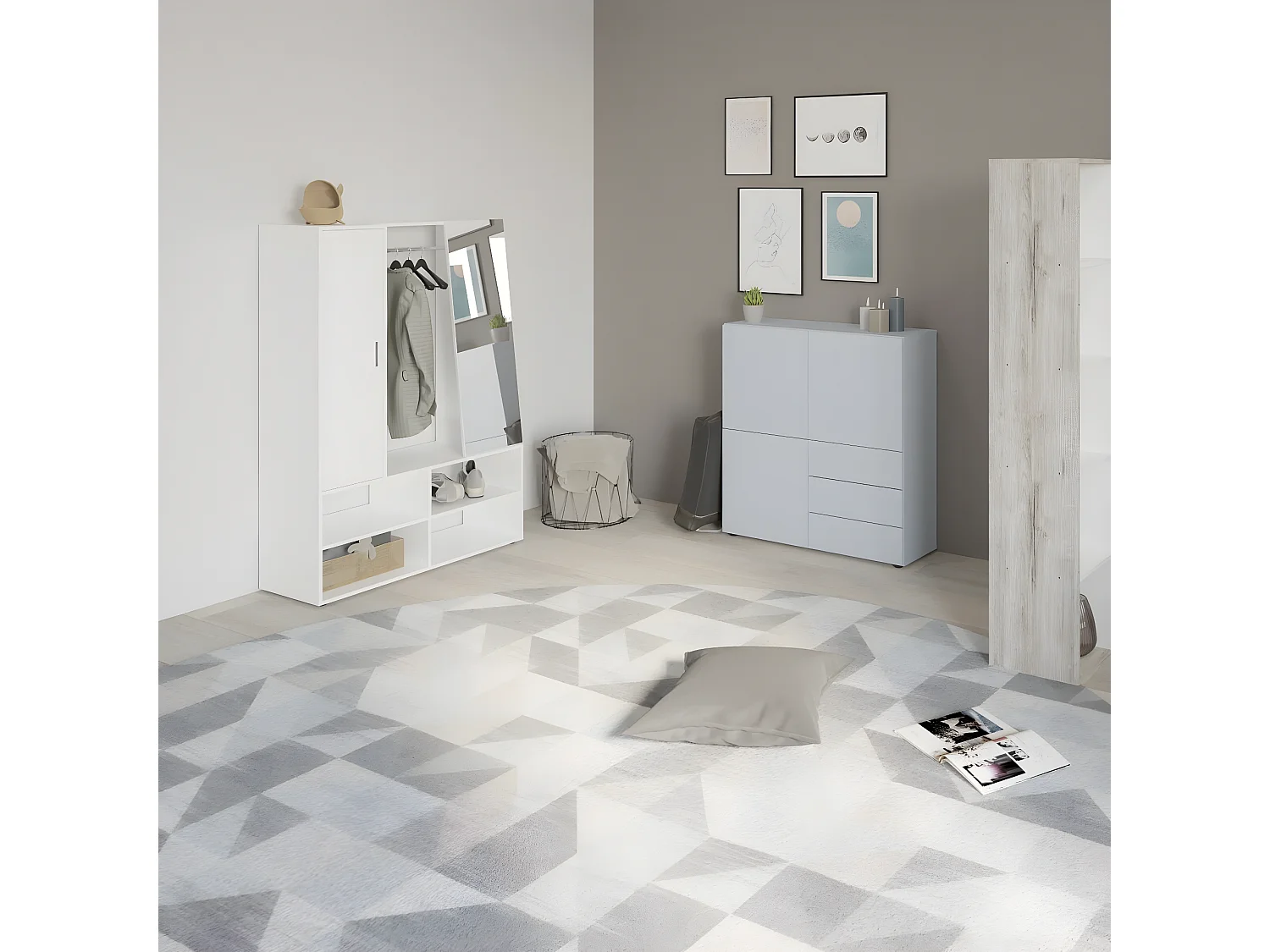 Penderie d'entrée 1 porte 1 miroir Auma - L105 x H151,3 cm