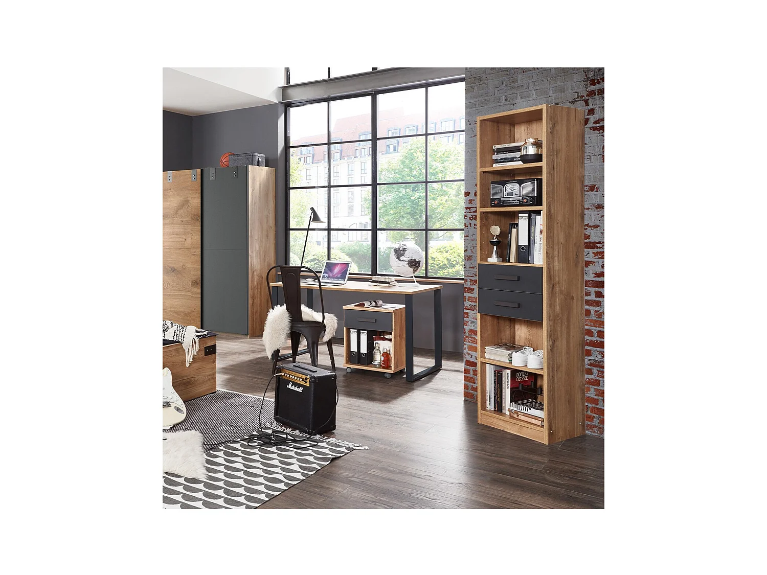 Biblioteca 5 estantes y 2 cajones - L47 cm