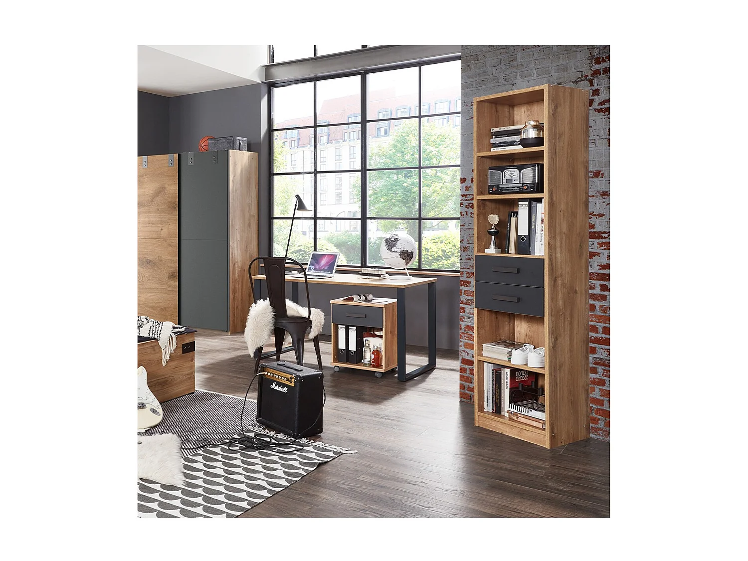 Bibliothèque 5 étagères et 2 tiroirs - L47 cm