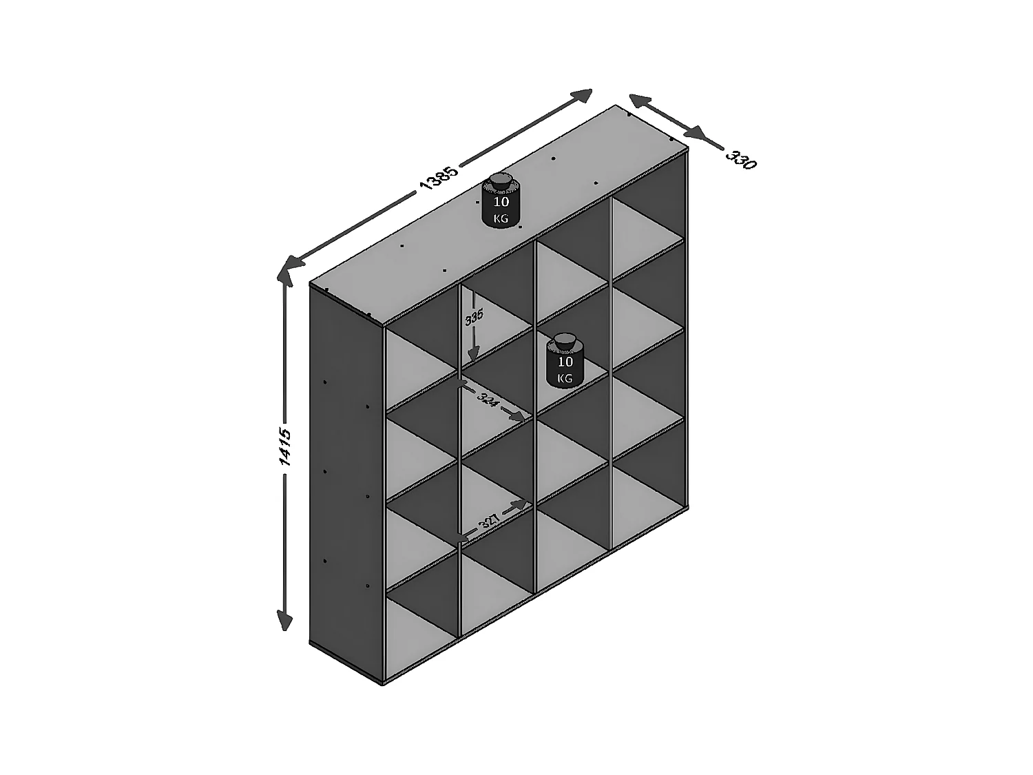 Meuble à 16 cases - L138,5 x H143 cm