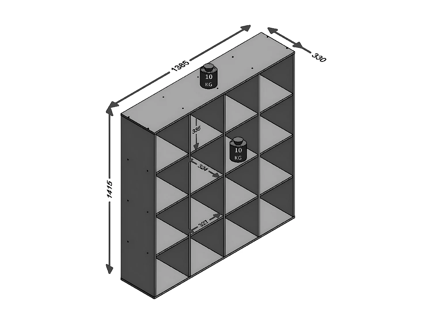 Möbel mit 16 Fächern - L138,5 x H143 cm