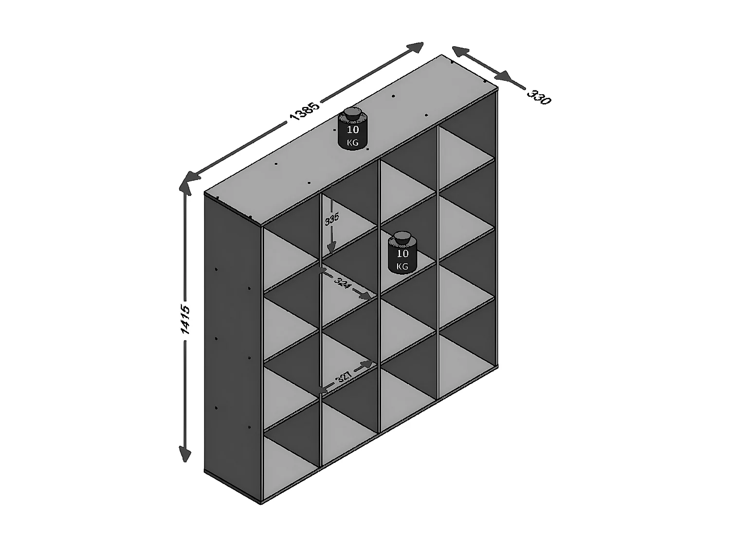 Meuble à 16 cases - L138,5 x H143 cm