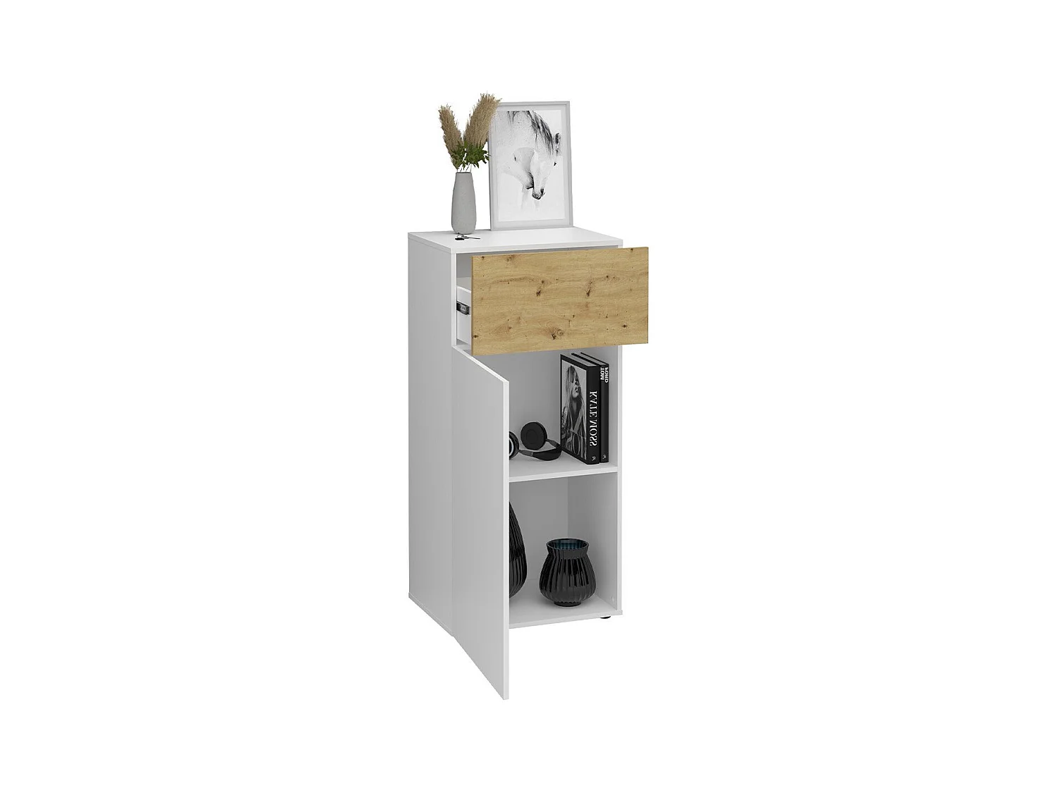 Scaffale 1 porta 1 cassetto Belm 2 - L55 x H115 cm
