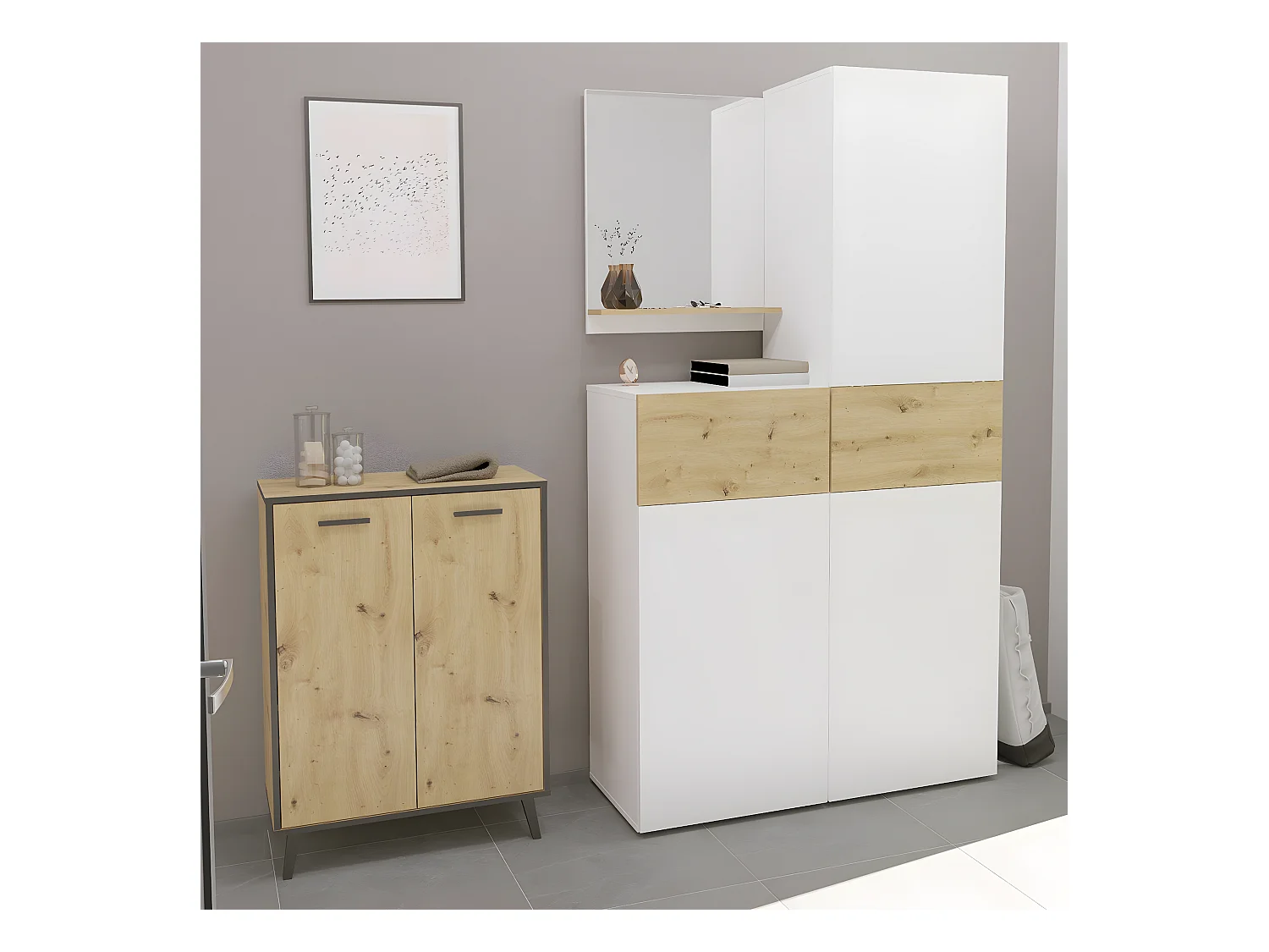 Scaffale 1 porta 1 cassetto Belm 2 - L55 x H115 cm