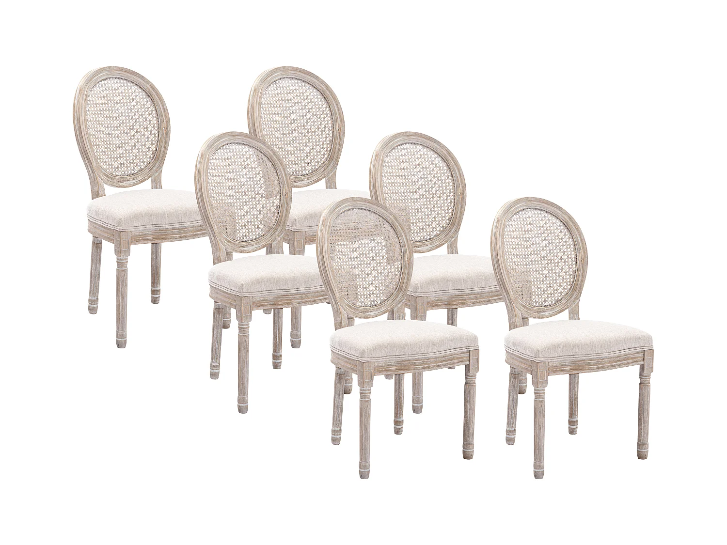 Set van 6 stoelen - Riet, stof en heveahout - Beige - ANTOINETTE