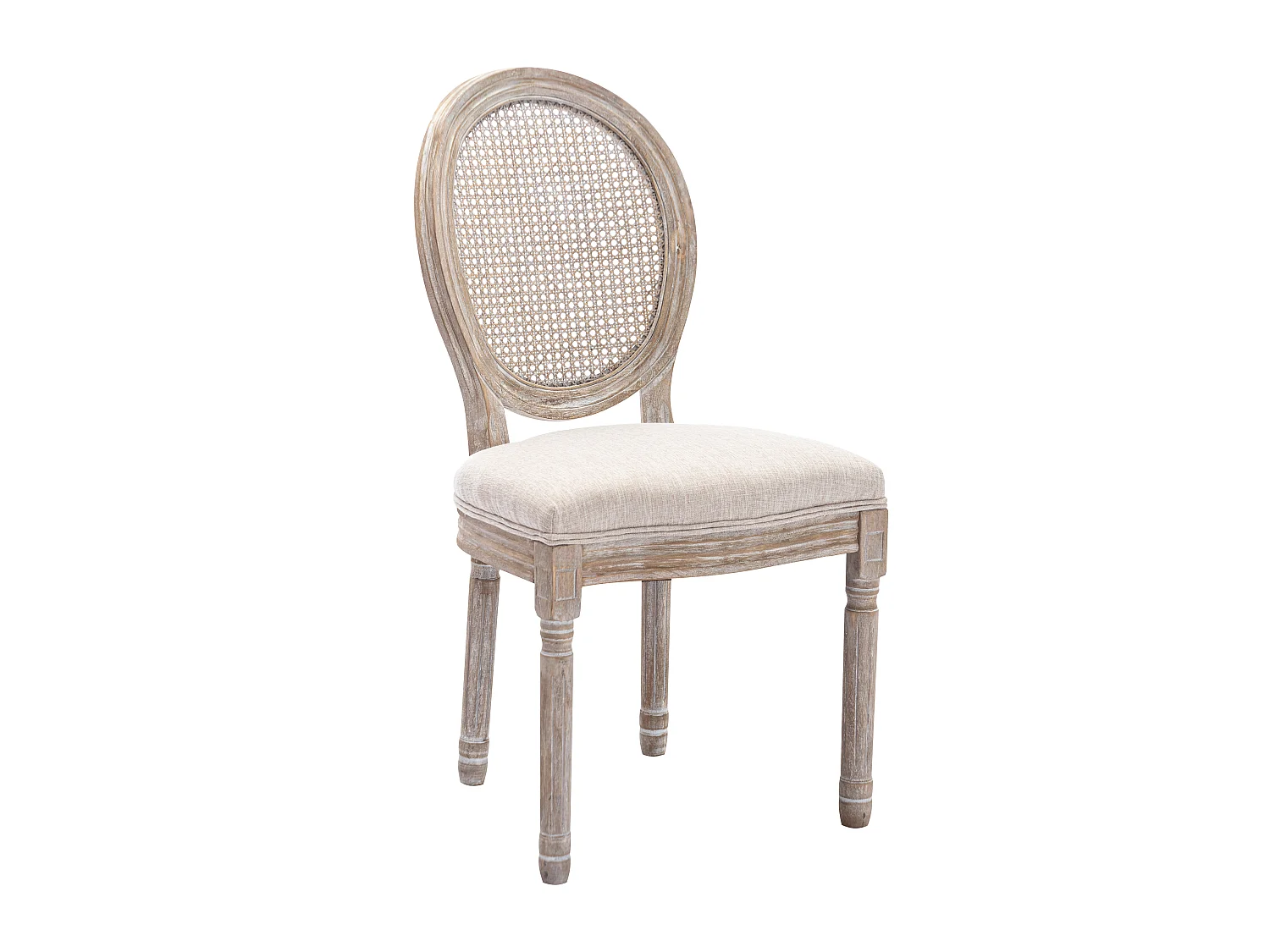 Set van 6 stoelen - Riet, stof en heveahout - Beige - ANTOINETTE