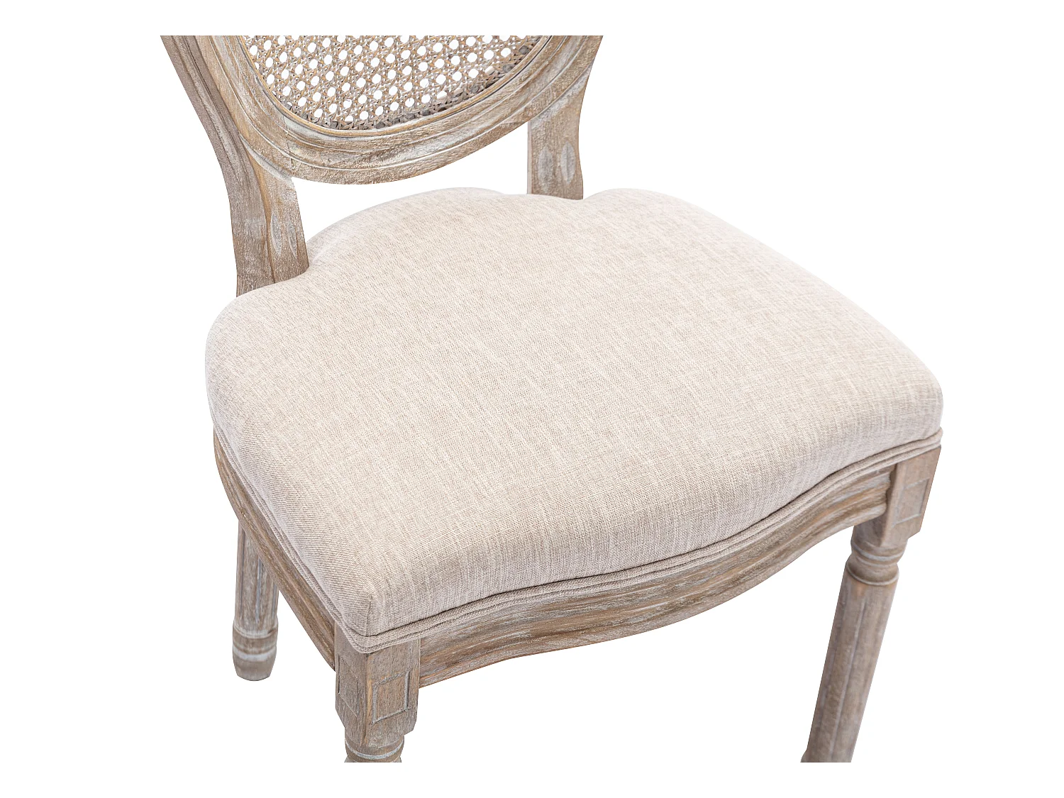 Set van 6 stoelen - Riet, stof en heveahout - Beige - ANTOINETTE