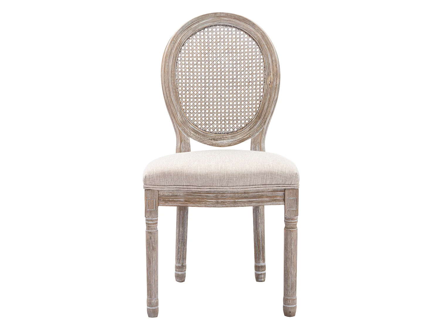 Lot de 6 chaises - Cannage, tissu et bois d'hévéa - Beige - ANTOINETTE