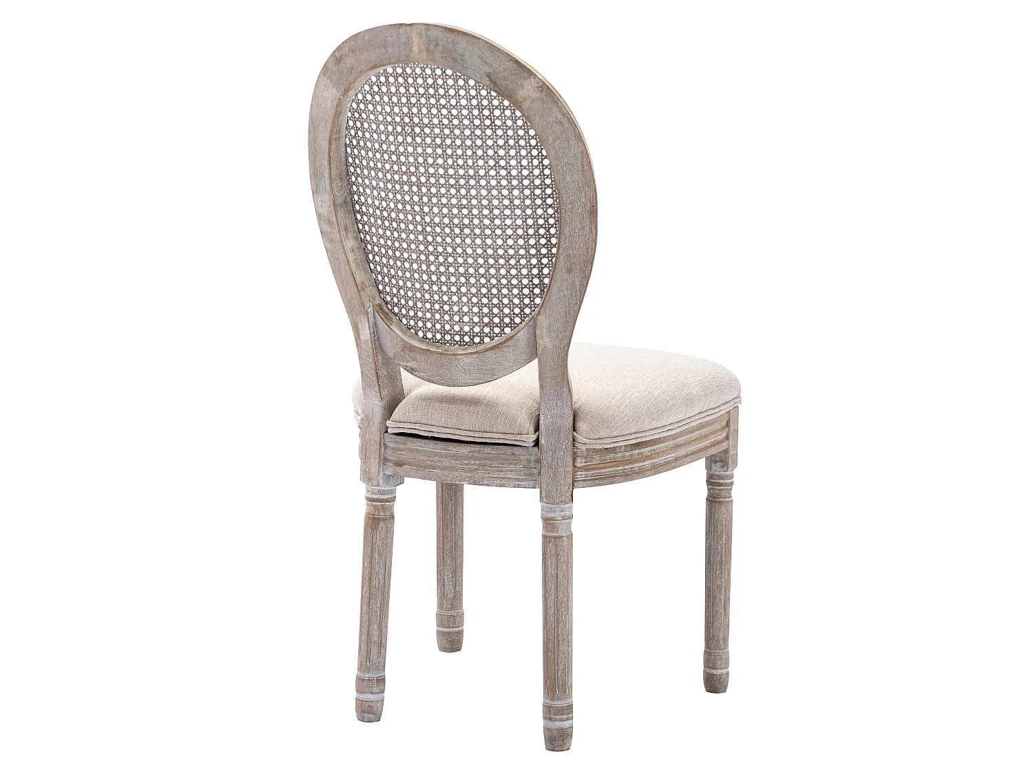 Lot de 6 chaises - Cannage, tissu et bois d'hévéa - Beige - ANTOINETTE