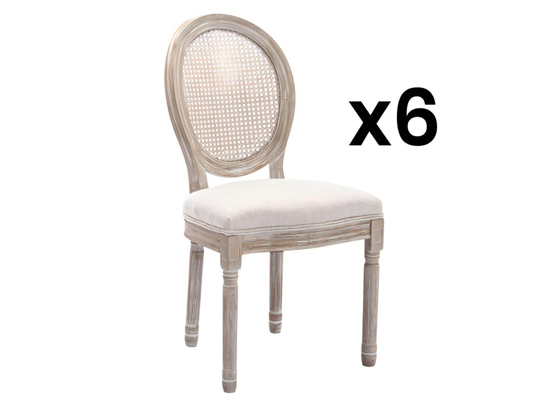 Set van 6 stoelen - Riet, stof en heveahout - Beige - ANTOINETTE