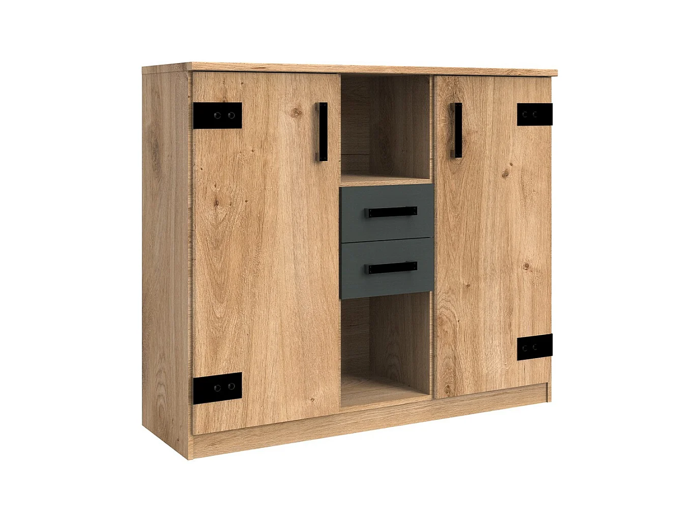 Kommode, 2 Türen, 2 Schubladen und 2 offene Nischen - L124 cm