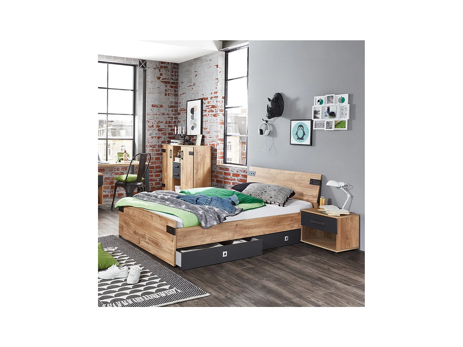 Commode 2 portes 2 tiroirs et 2 niches ouvertes - L124 cm