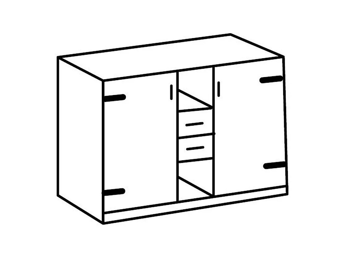 Commode 2 portes 2 tiroirs et 2 niches ouvertes - L124 cm