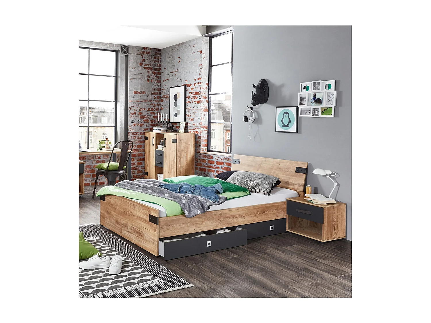 Commode 2 portes 2 tiroirs et 2 niches ouvertes - L124 cm