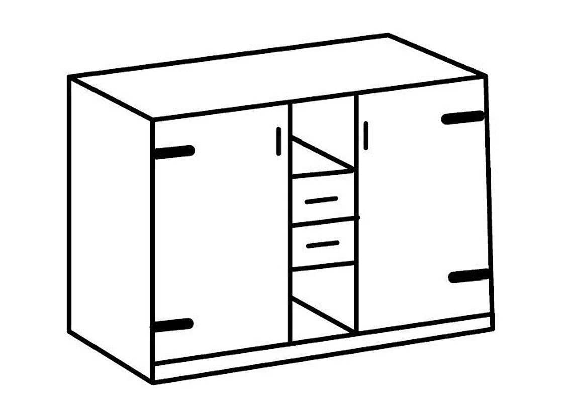 Commode 2 portes 2 tiroirs et 2 niches ouvertes - L124 cm