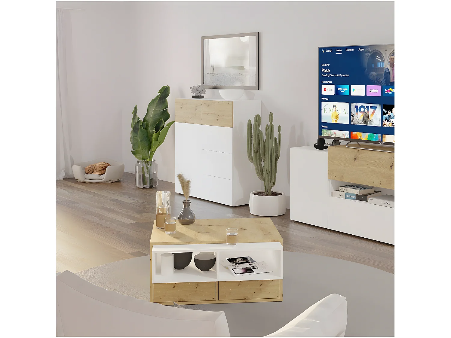 Table basse 2 tiroirs et 1 élément coulissant Monza - L91,8 x H45 cm