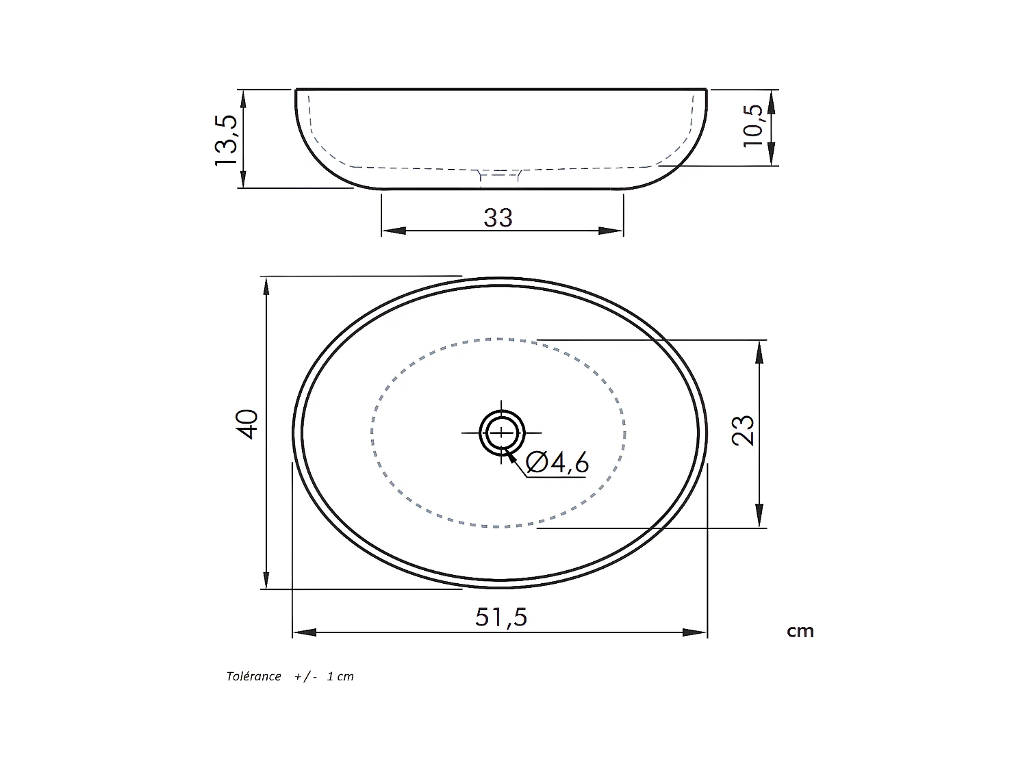 Waschbecken Aufsatz oval aus Keramik PARMA 51.5 x 40 cm