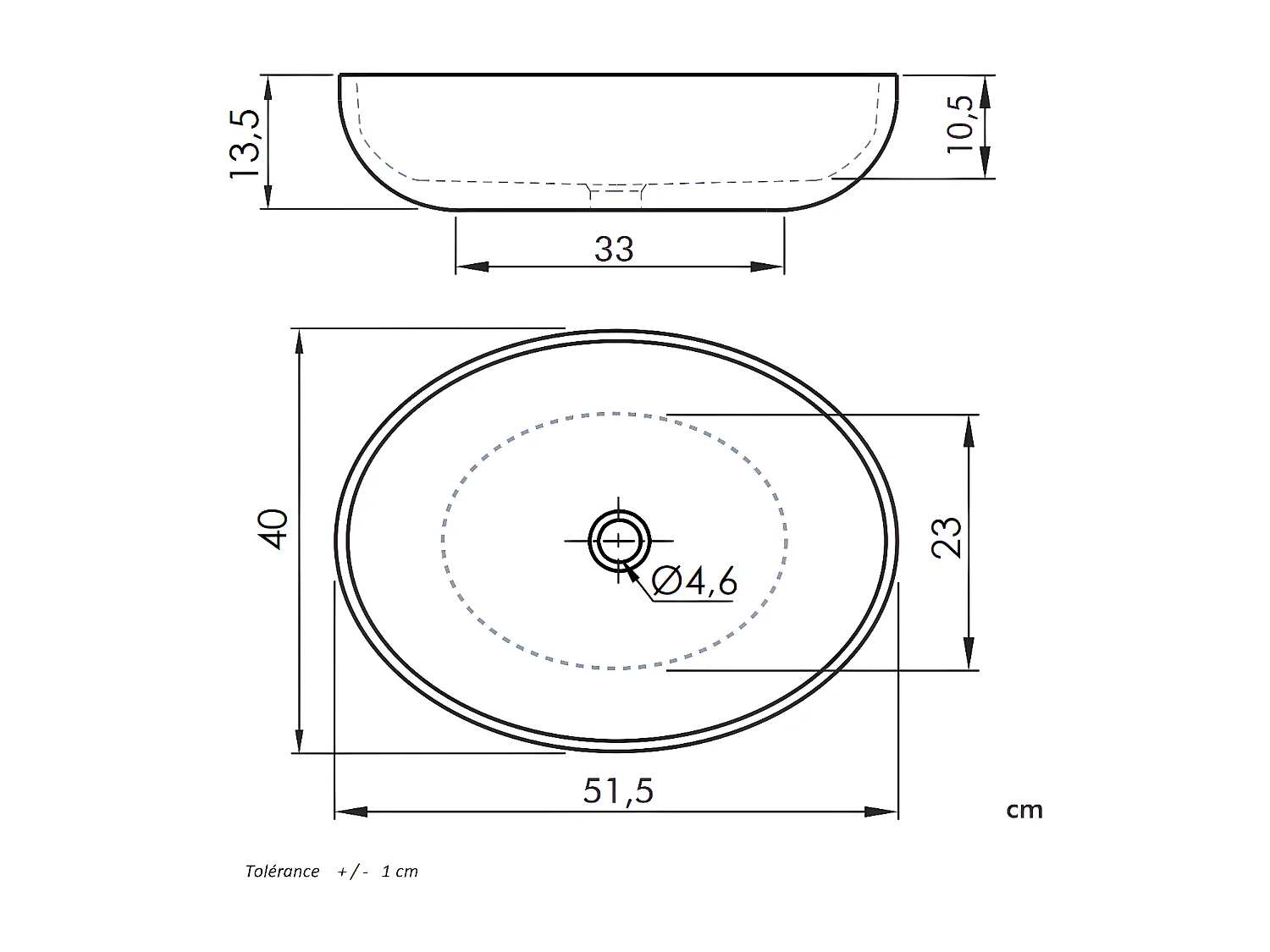 Lavabo sobre encimera ovalado de cerámica PARMA  51.5 x 40 cm