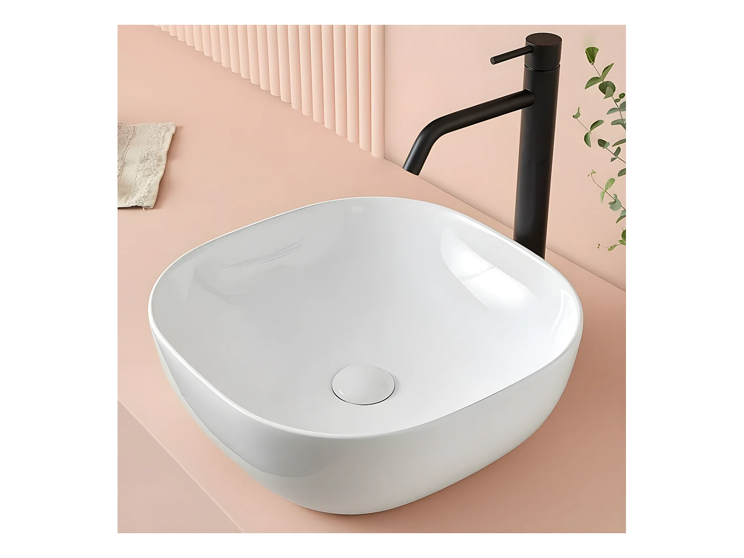 Waschtisch aus Keramik PALERMO für die Aufsatzmontage 42.5 x 42.5 cm