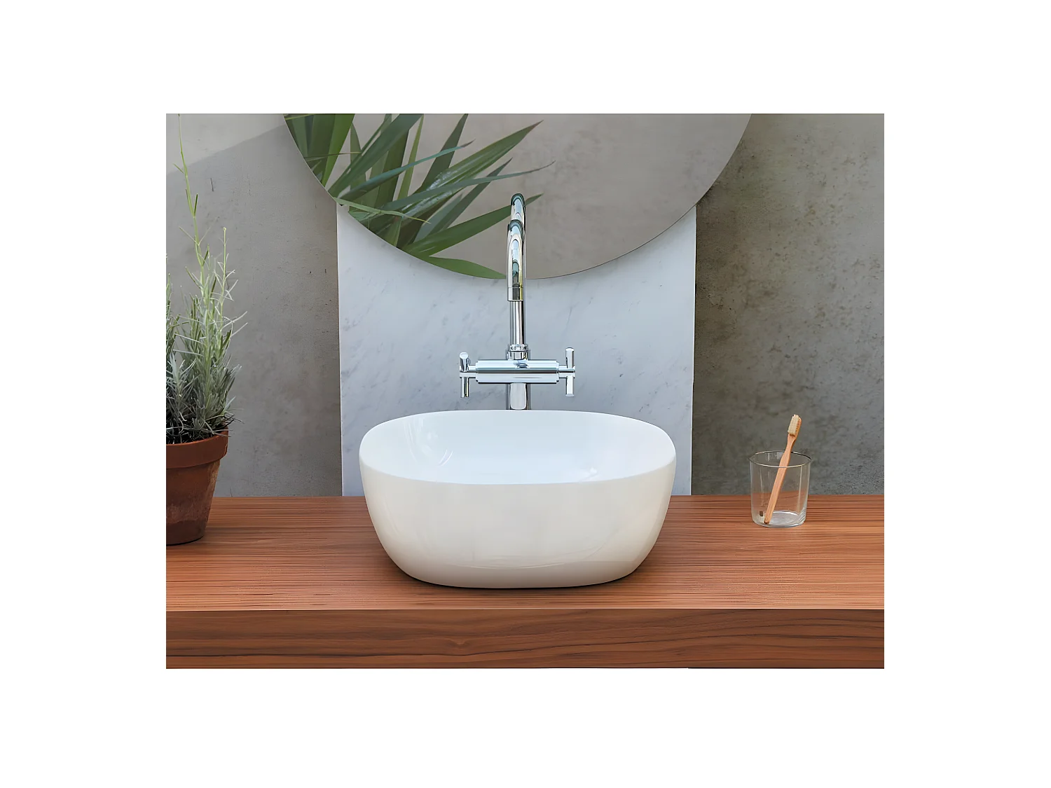 Waschtisch aus Keramik PALERMO für die Aufsatzmontage 42.5 x 42.5 cm