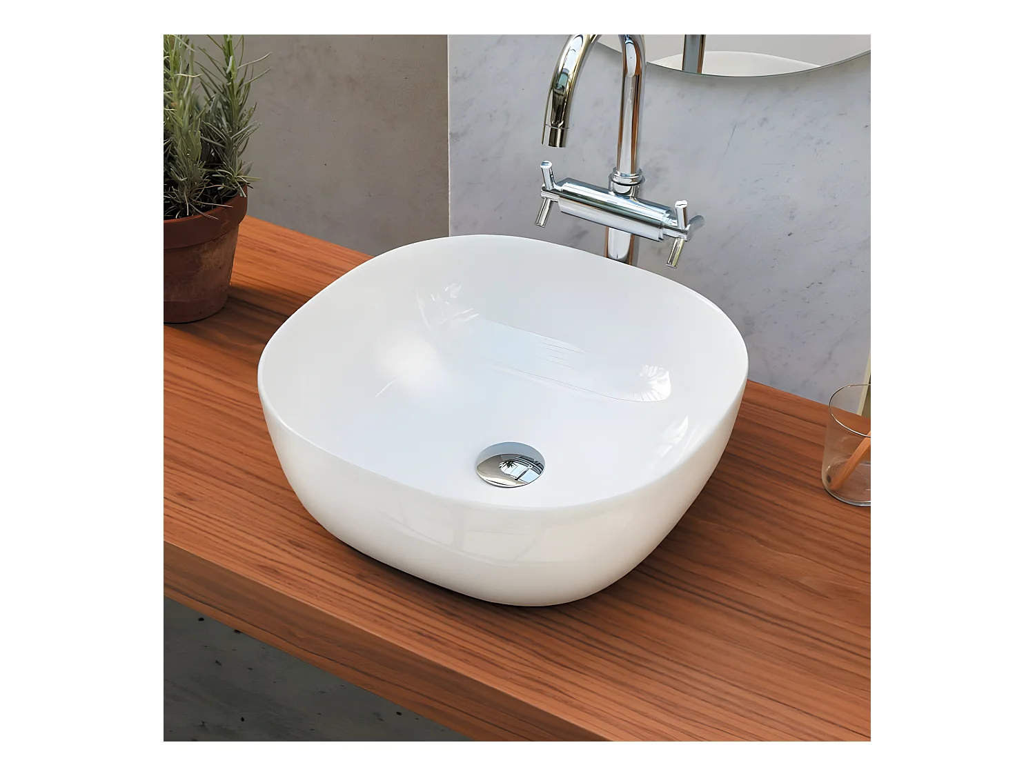 Waschtisch aus Keramik PALERMO für die Aufsatzmontage 42.5 x 42.5 cm