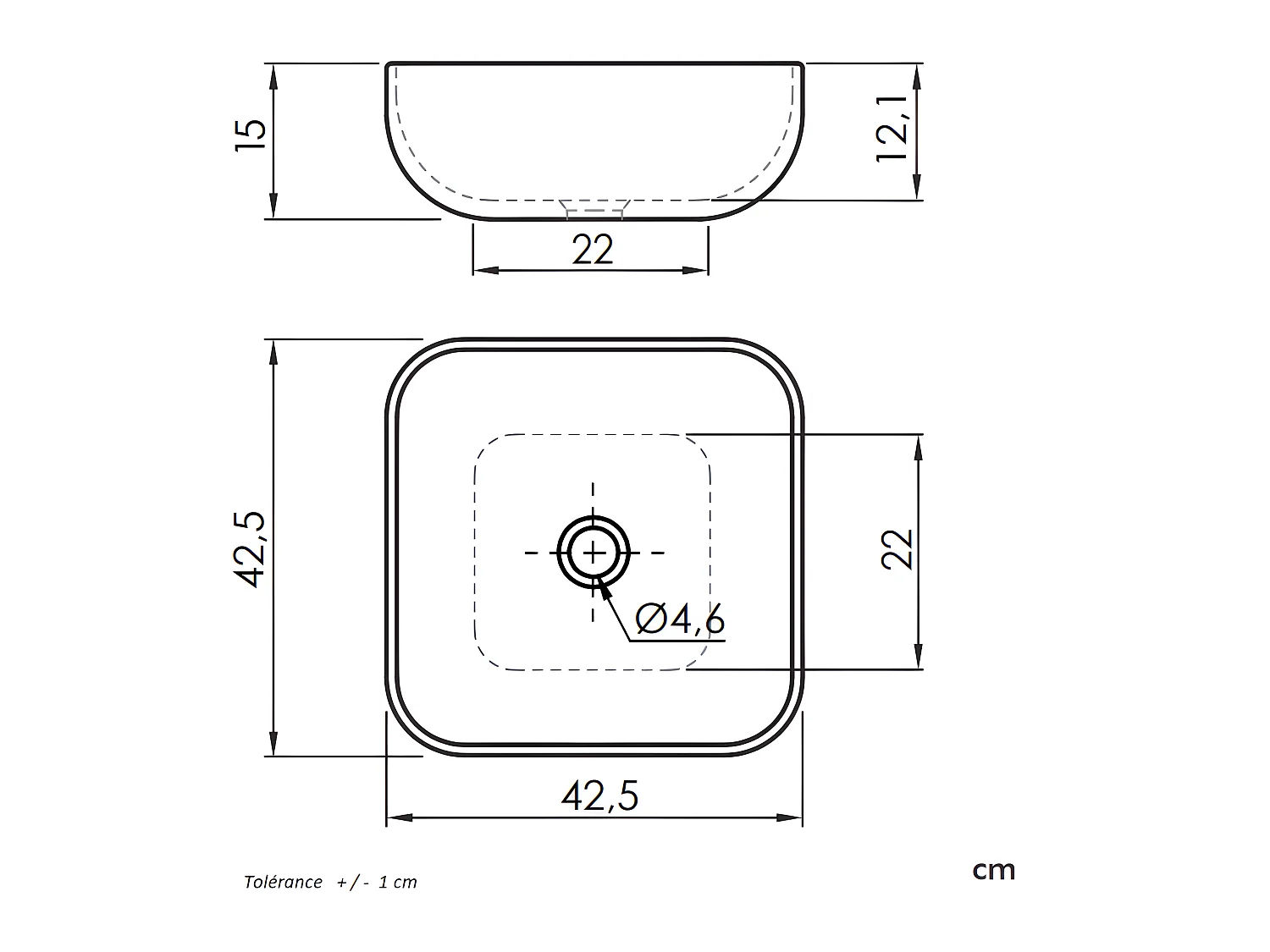 Waschtisch aus Keramik PALERMO für die Aufsatzmontage 42.5 x 42.5 cm