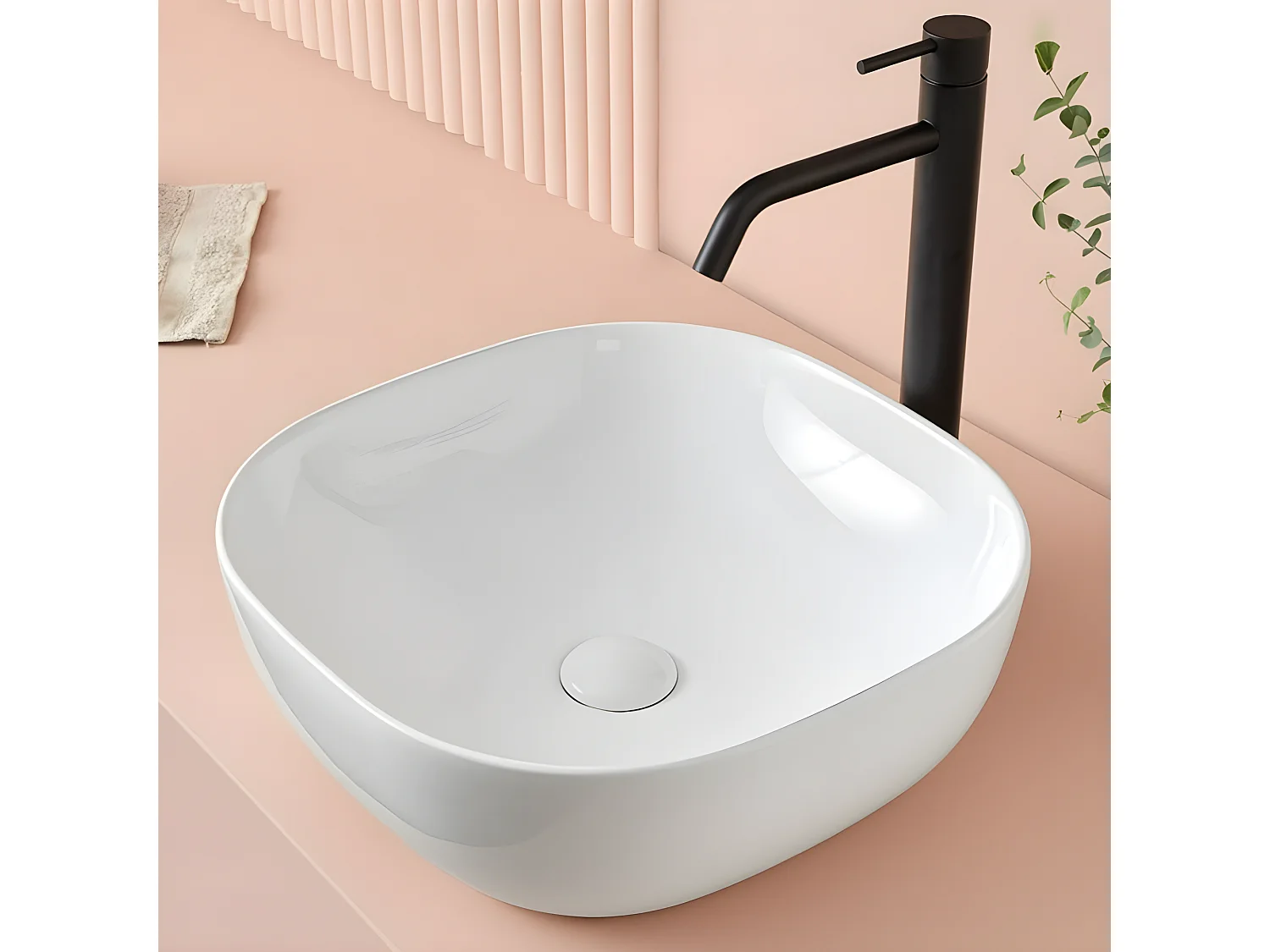 Vasque à poser carrée en céramique PALERMO blanc brillant 42.5 x 42.5 cm