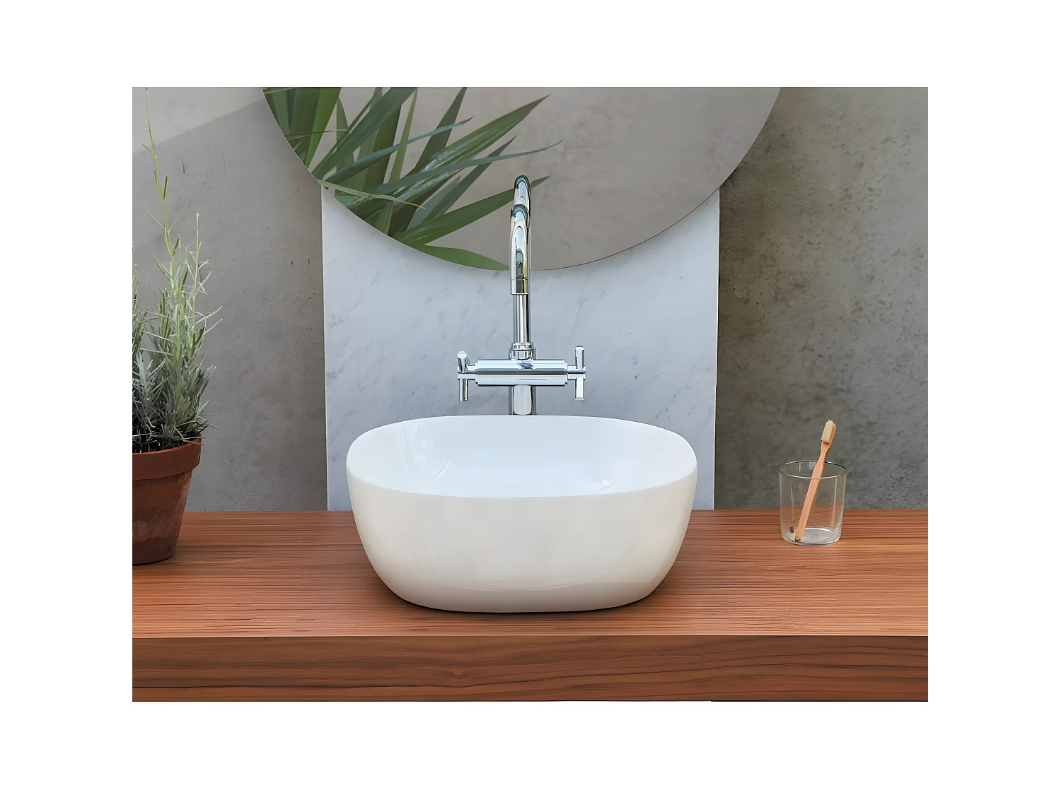 Vasque à poser carrée en céramique PALERMO blanc brillant 42.5 x 42.5 cm