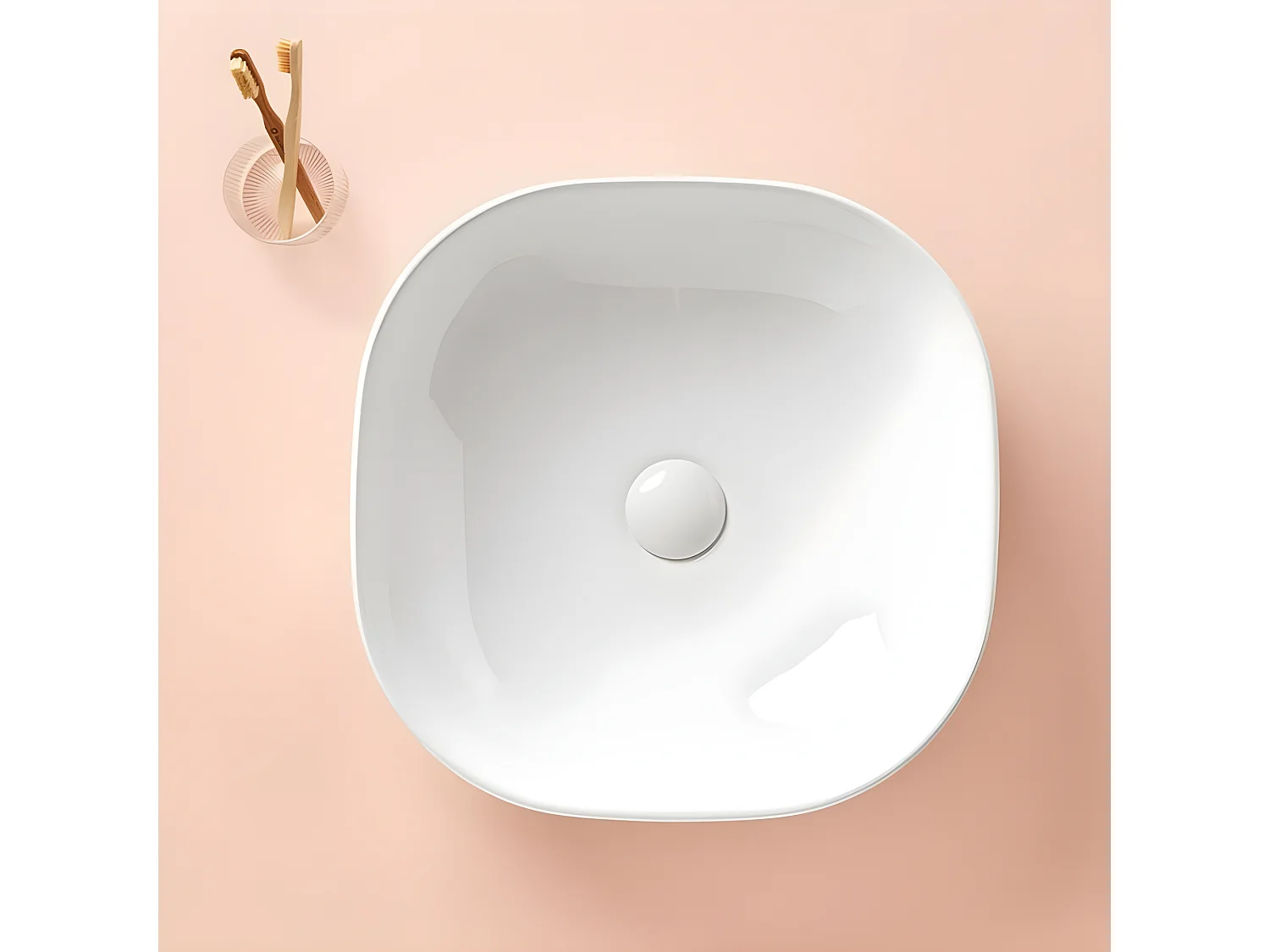 Vasque à poser carrée en céramique PALERMO blanc brillant 42.5 x 42.5 cm