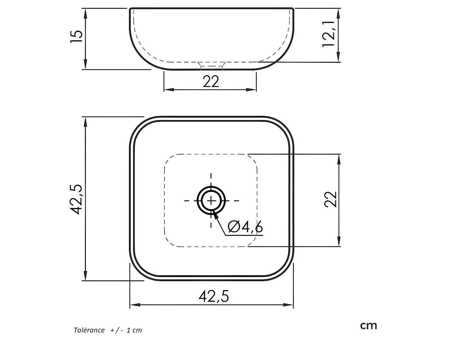Vasque à poser carrée en céramique PALERMO blanc brillant 42.5 x 42.5 cm