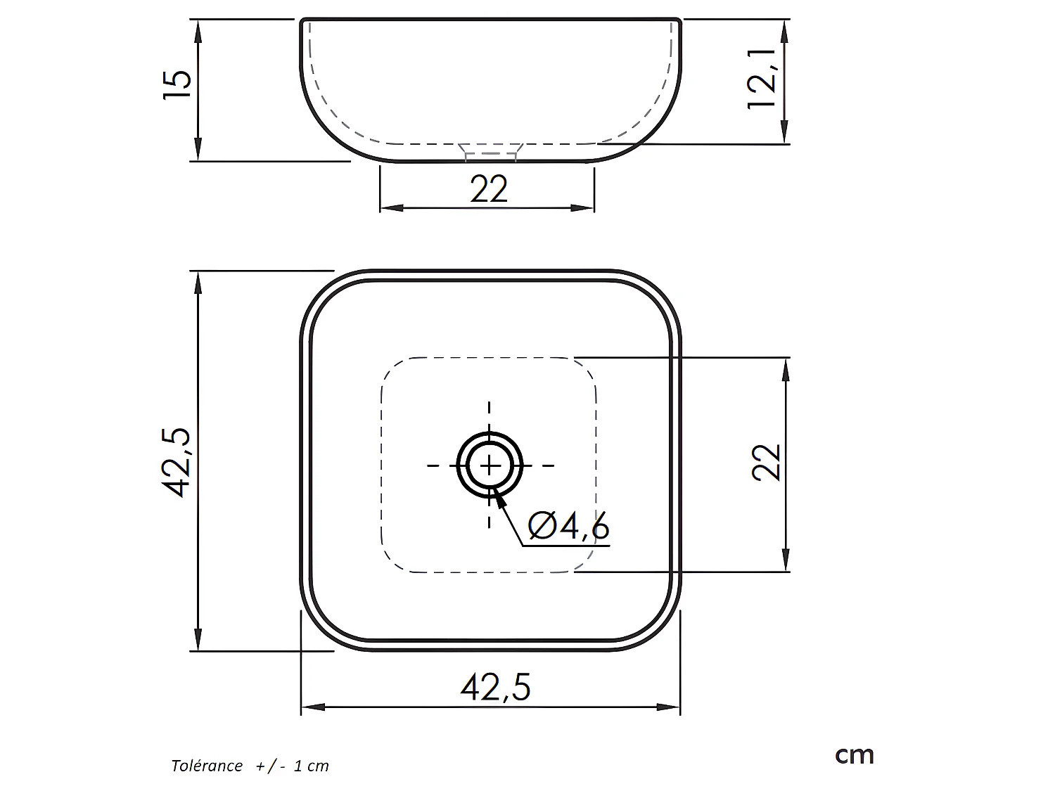 Waschtisch aus Keramik PALERMO für die Aufsatzmontage 42.5 x 42.5 cm