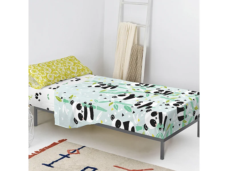 Bettlaken-set 160x270 cm Panda garden blue